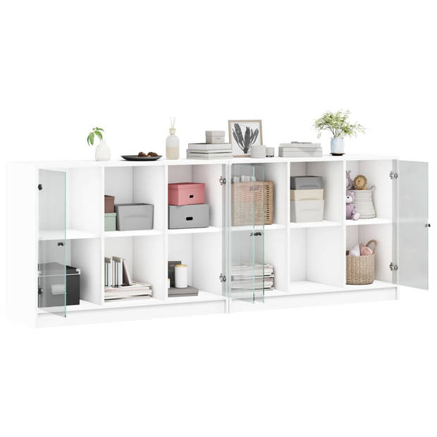 vidaXL Boekenkast met deuren 204x37x75 cm bewerkt hout wit