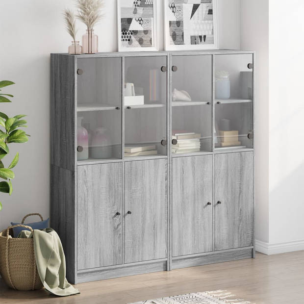 vidaXL Boekenkast met deuren 136x37x142 cm hout grijs sonoma eiken