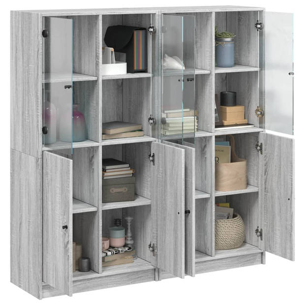 vidaXL Boekenkast met deuren 136x37x142 cm hout grijs sonoma eiken