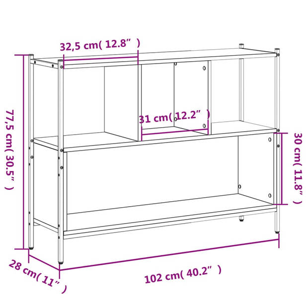 vidaXL Boekenkast 102x28x77,5 cm bewerkt hout bruin eikenkleur