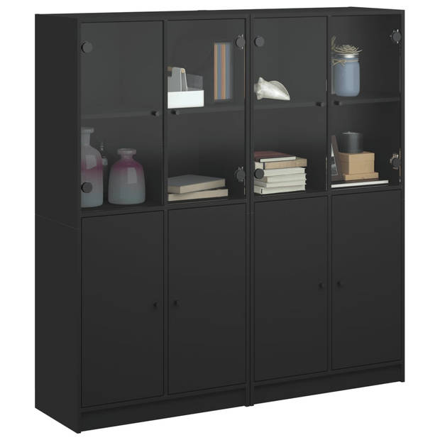 vidaXL Boekenkast met deuren 136x37x142 cm bewerkt hout zwart