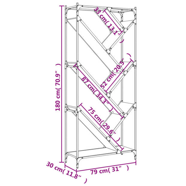 vidaXL Boekenkast 79x30x180 cm bewerkt hout en metaal gerookt eiken