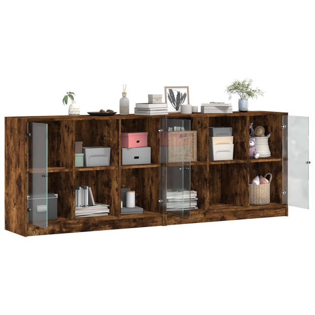 vidaXL Boekenkast met deuren 204x37x75 cm hout gerookt eikenkleurig