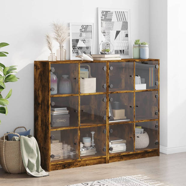 vidaXL Boekenkast met deuren 136x37x109 cm hout gerookt eikenkleurig