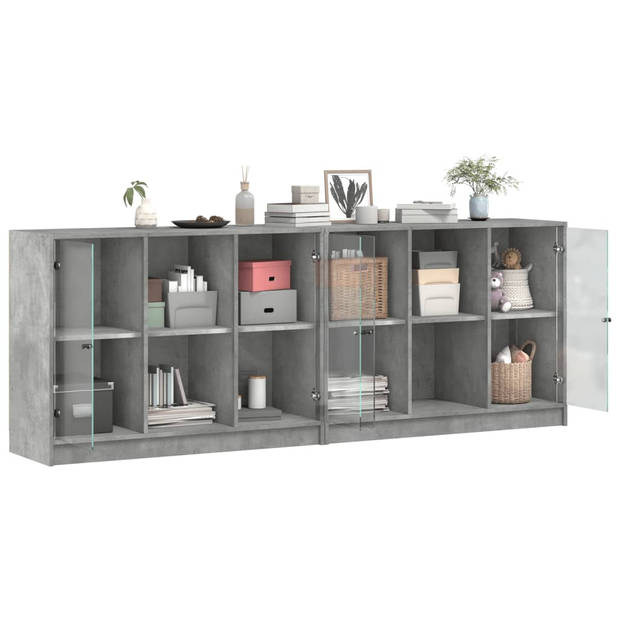 vidaXL Boekenkast met deuren 204x37x75 cm bewerkt hout betongrijs