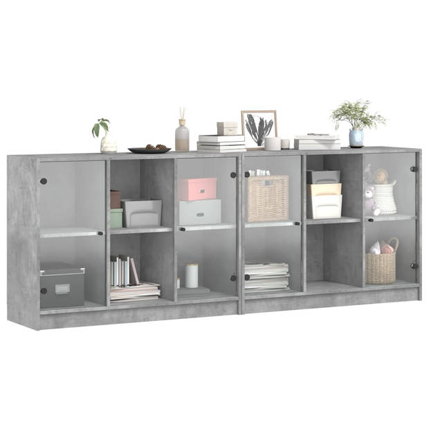 vidaXL Boekenkast met deuren 204x37x75 cm bewerkt hout betongrijs