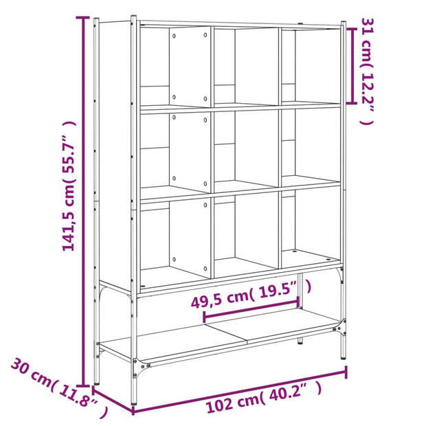 vidaXL Boekenkast 102x30x141,5 cm bewerkt hout grijs sonoma eikenkleur