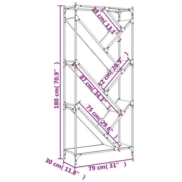 vidaXL Boekenkast 79x30x180 cm bewerkt hout en metaal zwart