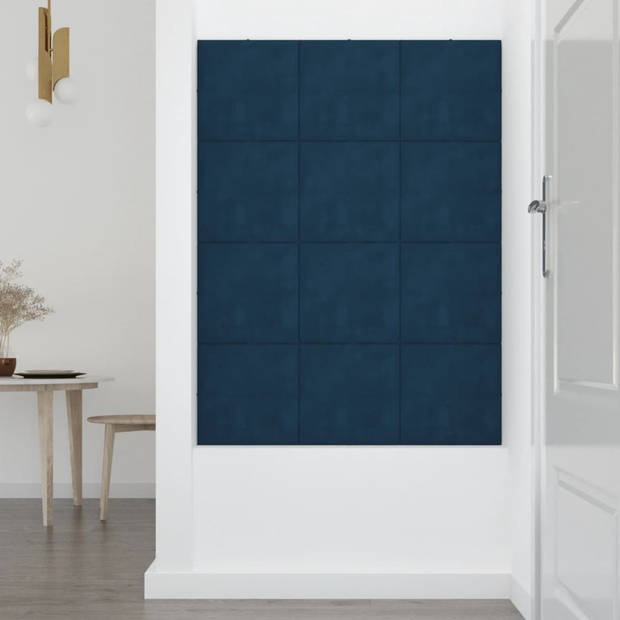 vidaXL Wandpanelen 12 st 1,08 m² 30x30 cm fluweel blauw