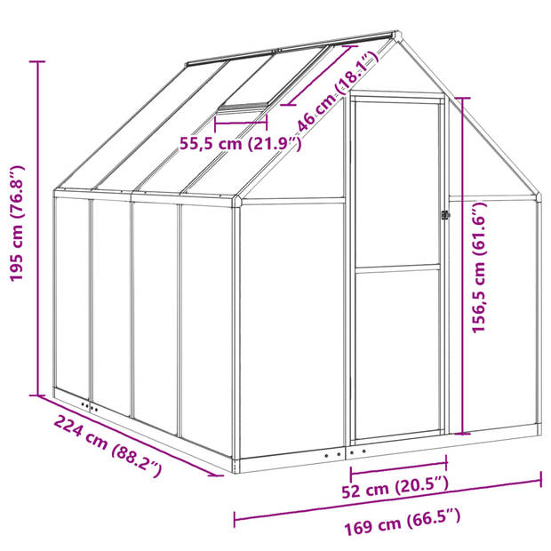 vidaXL Tuinkas met basisframe 224x169x195 cm aluminium antracietkleur