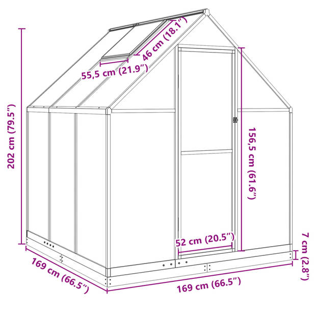 vidaXL Tuinkas met basisframe 169x169x202 cm aluminium zilverkleurig