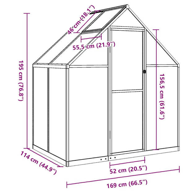 vidaXL Tuinkas met basisframe 169x114x195 cm aluminium zilverkleurig