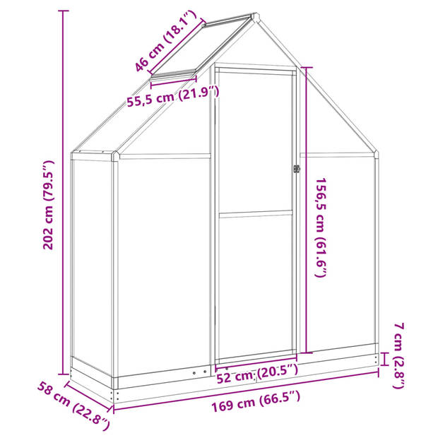 vidaXL Tuinkas met basisframe 169x58x202 cm aluminium groen