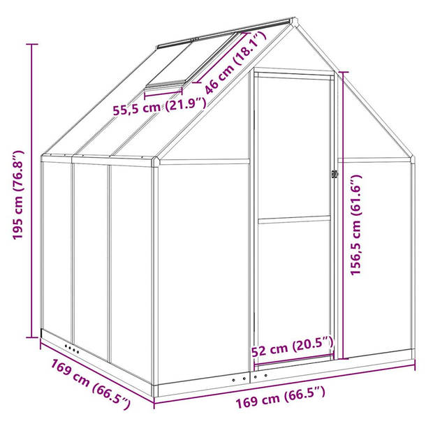 vidaXL Tuinkas met basisframe 169x169x195 cm aluminium zilverkleurig