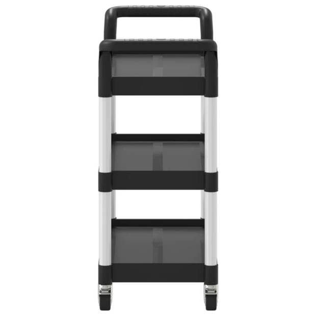 vidaXL Trolley 3-laags 77x34x72 cm aluminium zwart