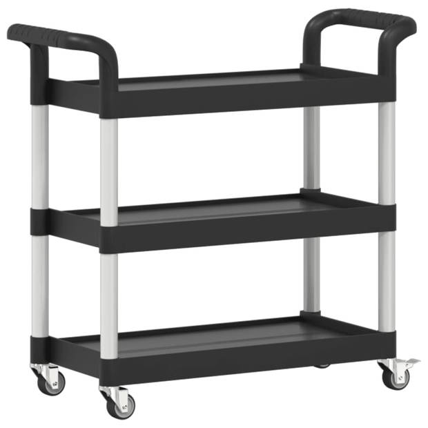 vidaXL Trolley 3-laags 77x34x72 cm aluminium zwart