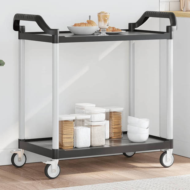 vidaXL Trolley 2-laags 99x50x97 cm aluminium zwart