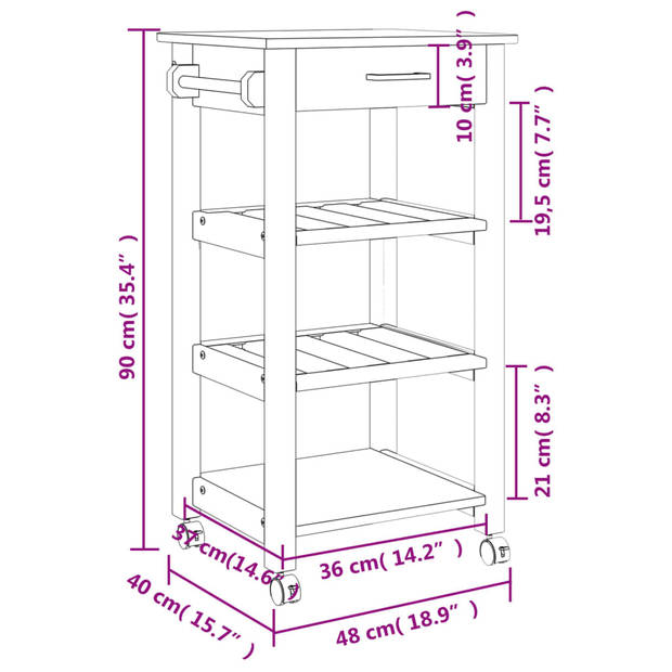 vidaXL Keukentrolley MONZA 48x40x90 cm massief grenenhout