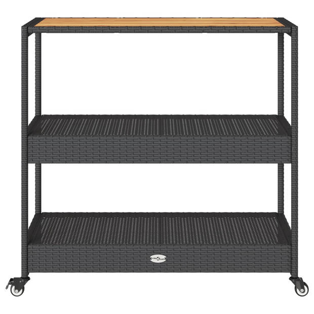 vidaXL Bartrolley 3-laags poly rattan en massief acaciahout zwart