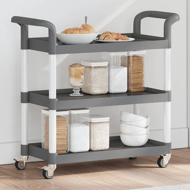 vidaXL Trolley 3-laags 77x34x72 cm aluminium grijs