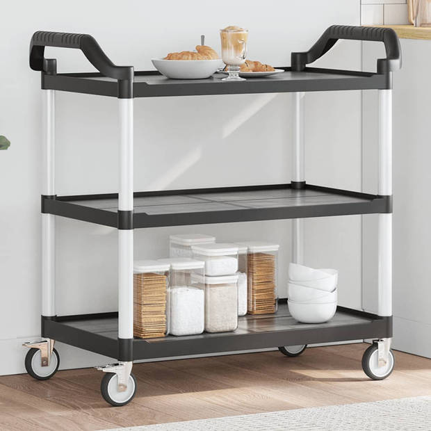 vidaXL Trolley 3-laags 99x50x96 cm aluminium zwart