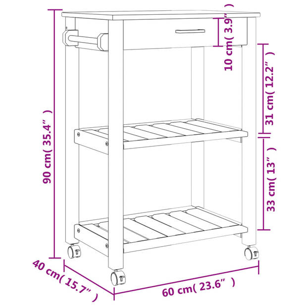 vidaXL Keukentrolley MONZA 60x40x90 cm massief grenenhout