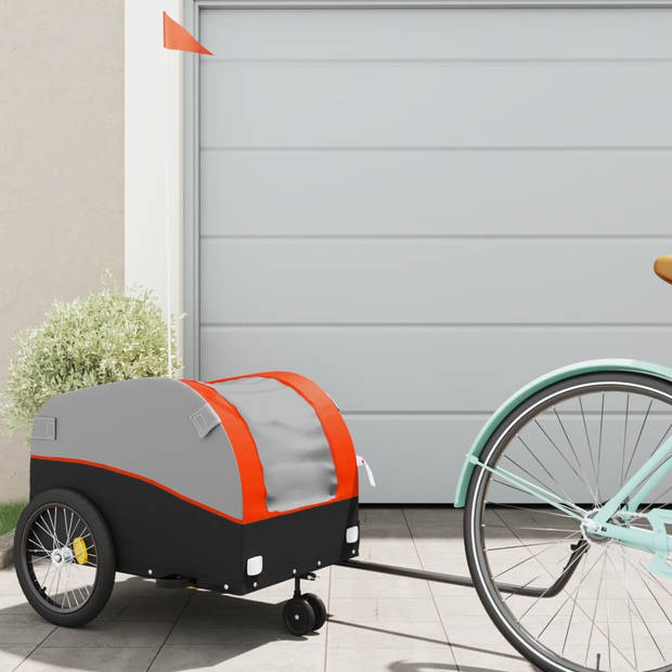 vidaXL Fietstrailer 30 kg ijzer zwart en oranje