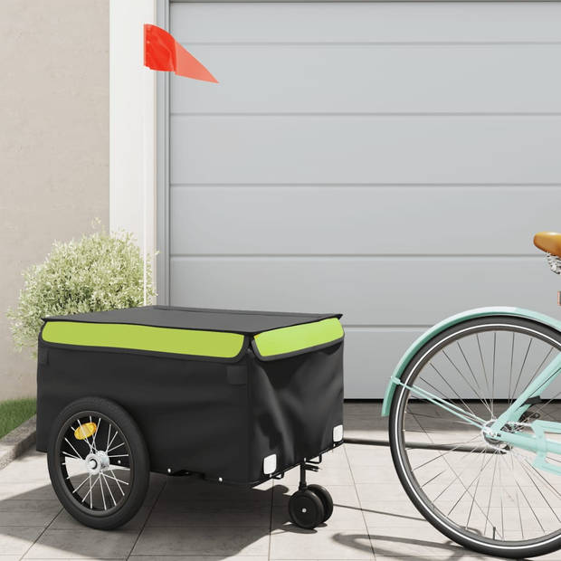 vidaXL Fietstrailer 45 kg ijzer zwart en groen