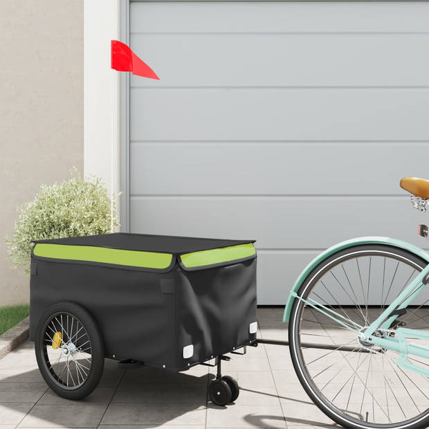 vidaXL Fietstrailer 30 kg ijzer zwart en groen