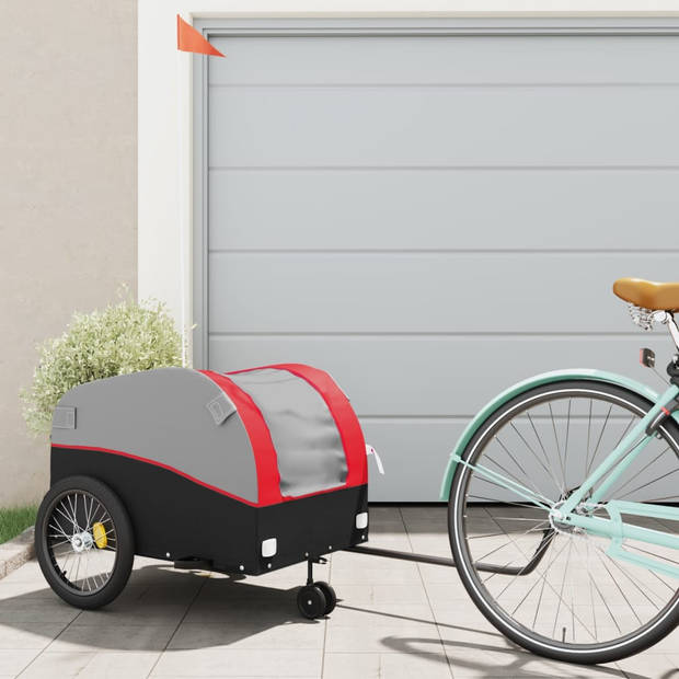 vidaXL Fietstrailer 45 kg ijzer zwart en rood