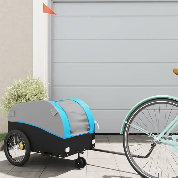 vidaXL Fietstrailer 30 kg ijzer zwart en blauw