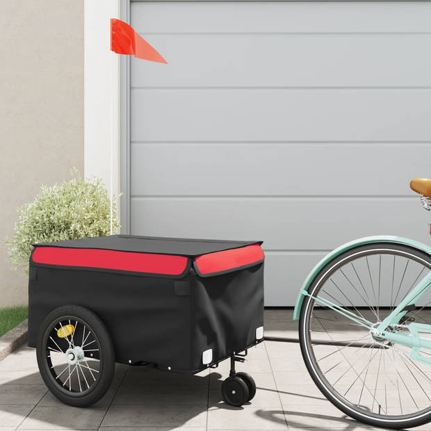 vidaXL Fietstrailer 45 kg ijzer zwart en rood