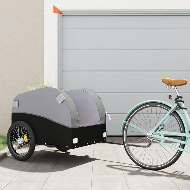 vidaXL Fietstrailer 45 kg ijzer zwart en grijs