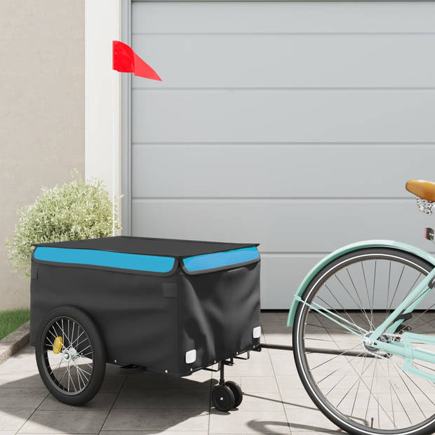 vidaXL Fietstrailer 30 kg ijzer zwart en blauw