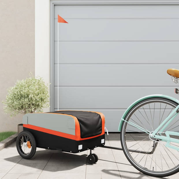 vidaXL Fietstrailer 30 kg ijzer zwart en oranje