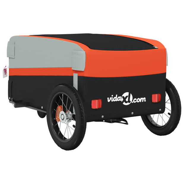 vidaXL Fietstrailer 30 kg ijzer zwart en oranje