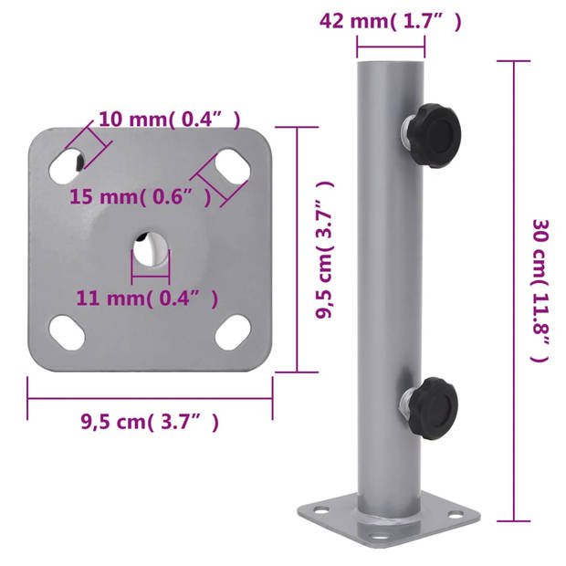 vidaXL Parasolvoet voor Ø32/34/38 mm stok staal zilverkleurig