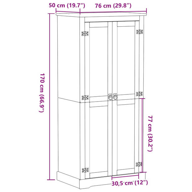 vidaXL Kledingkast Corona 76x50x170 cm massief grenenhout