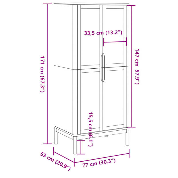 vidaXL Kledingkast FLORO 77x53x171 cm massief grenenhout wasbruin