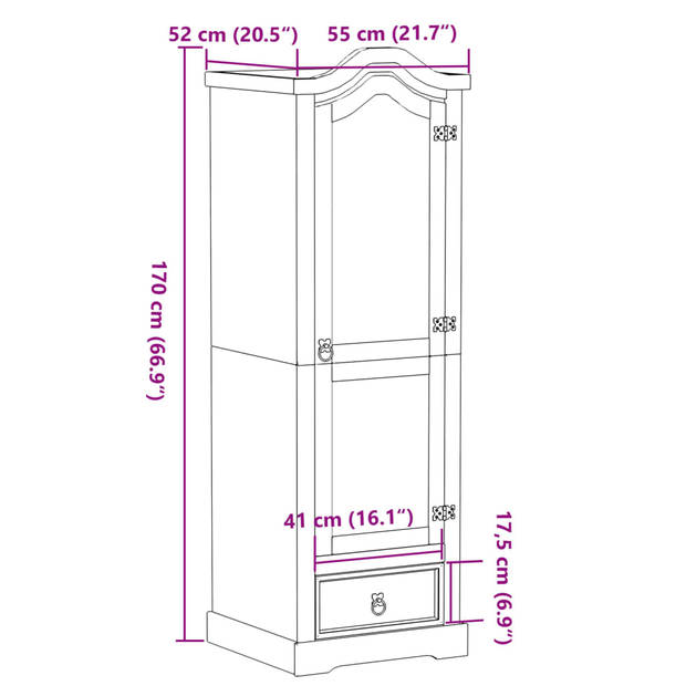 vidaXL Kledingkast Corona 55x52x170 cm massief grenenhout