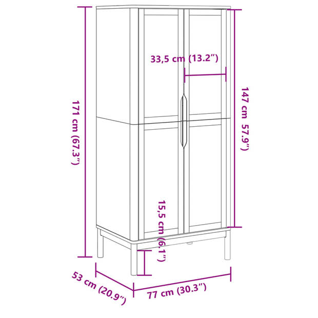 vidaXL Kledingkast FLORO 77x53x171 cm massief grenenhout wit