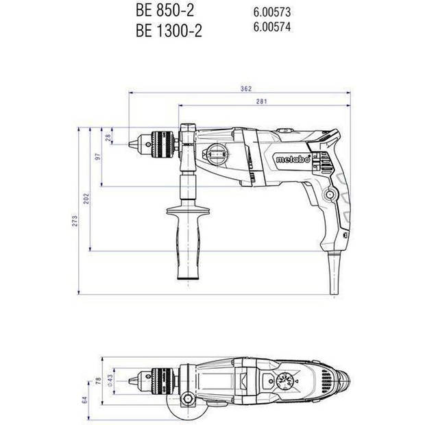 Boormachine - METABO - BEV 1300-2 - Karton - Sleutelboorhouder - Spansleutel