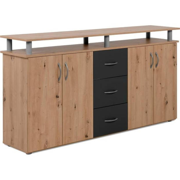 NEVADA dressoir - Artisanaal eiken en antraciet decor - 4 deuren 3 lades - L 155 x H 83 x D 35 cm