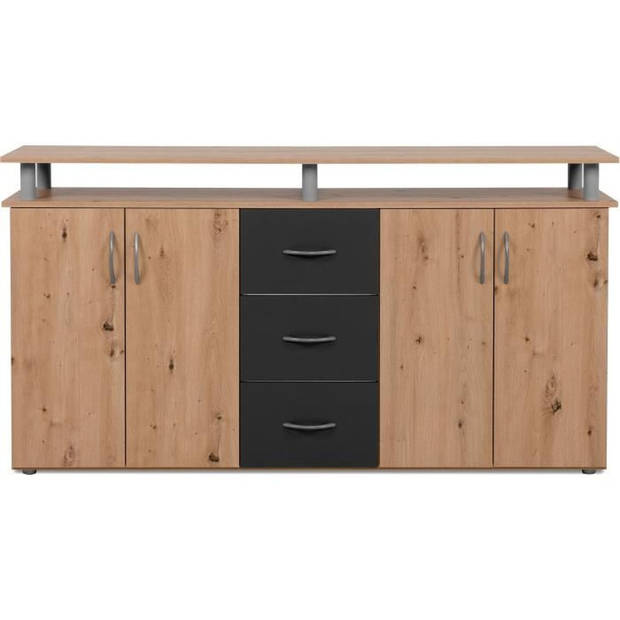 NEVADA dressoir - Artisanaal eiken en antraciet decor - 4 deuren 3 lades - L 155 x H 83 x D 35 cm