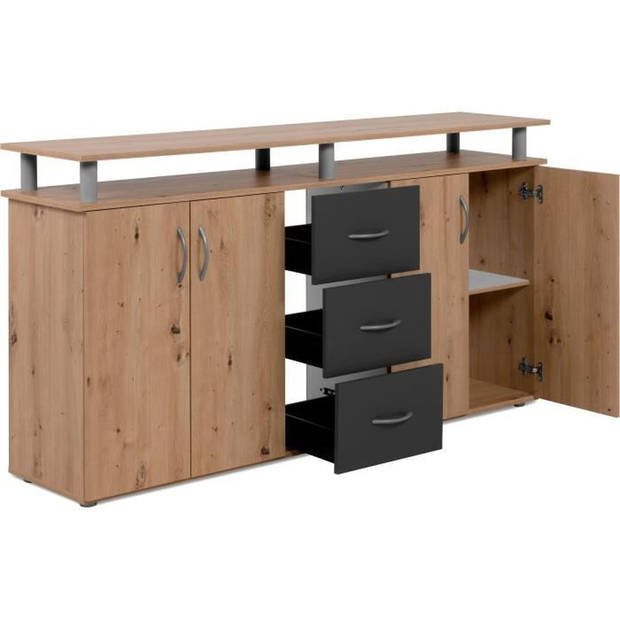 NEVADA dressoir - Artisanaal eiken en antraciet decor - 4 deuren 3 lades - L 155 x H 83 x D 35 cm