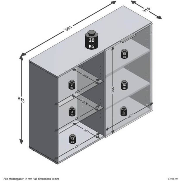 Klein opbergmeubel - Zwart decor - L99,1 x H81,3 x D31,5 cm - Gemaakt in Duitsland