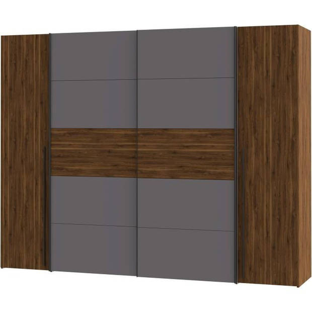 NARAGO kledingkast - Bakersfield Walnoot en grijs decor - 2 schuifdeuren + 2 draaideuren - L270 x D61 x H210 cm