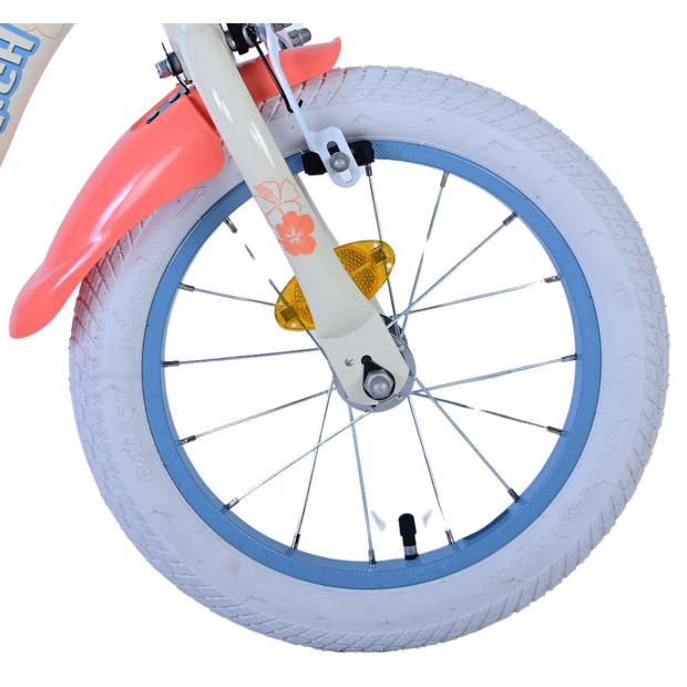 Disney Stitch Kinderfiets - Meisjes - 14 inch - Crème Koraal Blauw - Twee handremmen