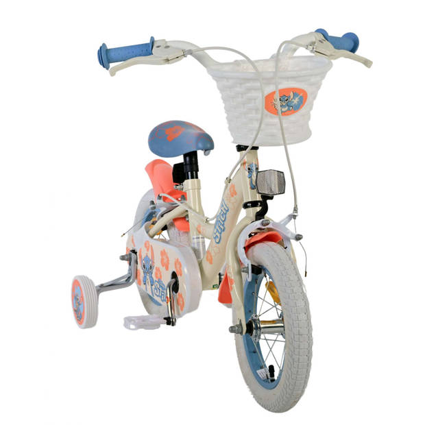 Disney Stitch Kinderfiets - Meisjes - 12 inch - Twee handremmen - Crème Koraal Blauw