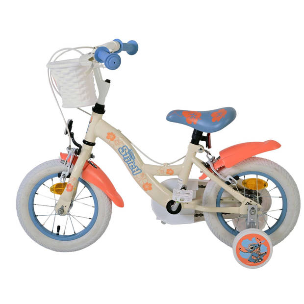 Disney Stitch Kinderfiets - Meisjes - 12 inch - Twee handremmen - Crème Koraal Blauw